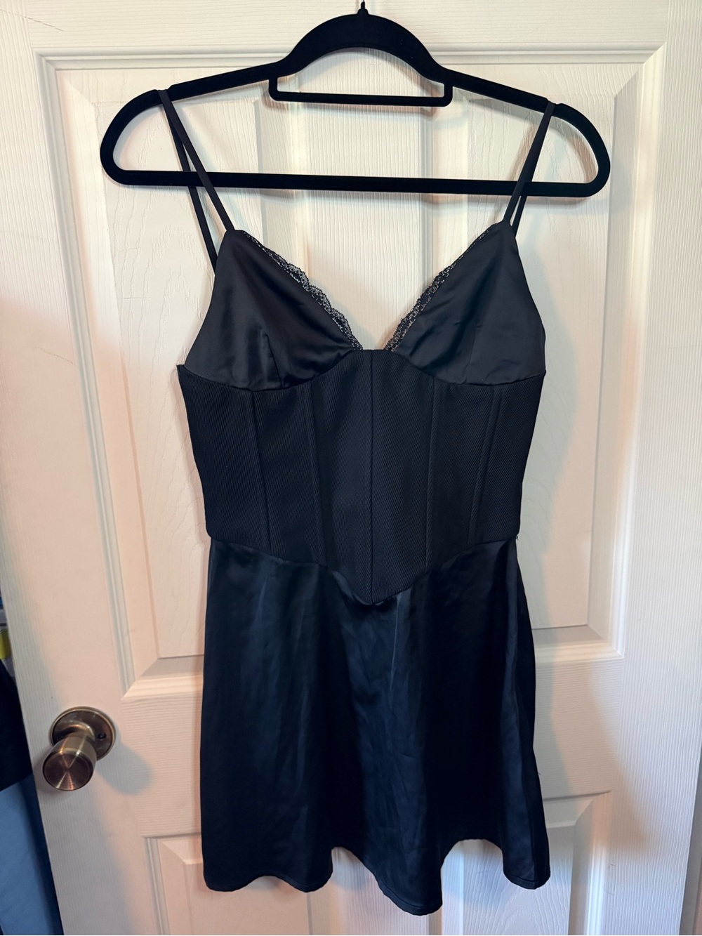Tiger Mist Taos Mini Corset Satin Dress Black Lace-Trim Size Small - Picture 2 of 14